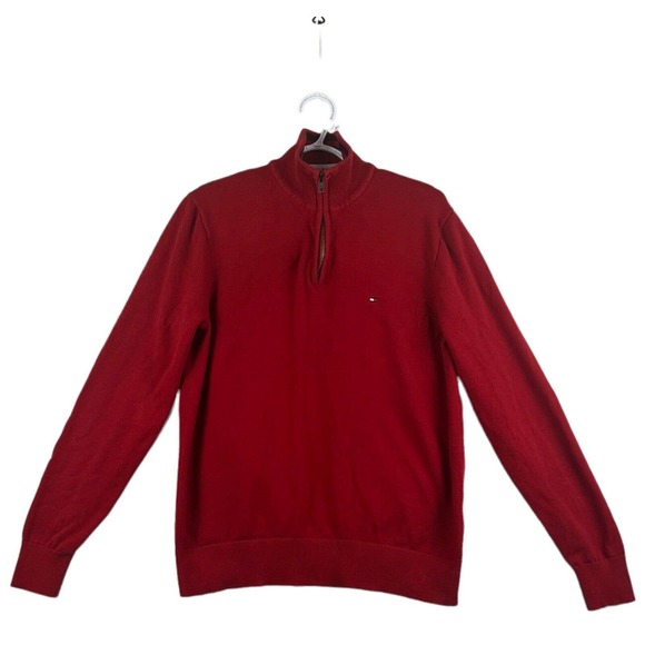 Tommy Hilfiger Mock Neck 1/4 Zip Sweater Men’s Size L Red - Picture 1 of 7